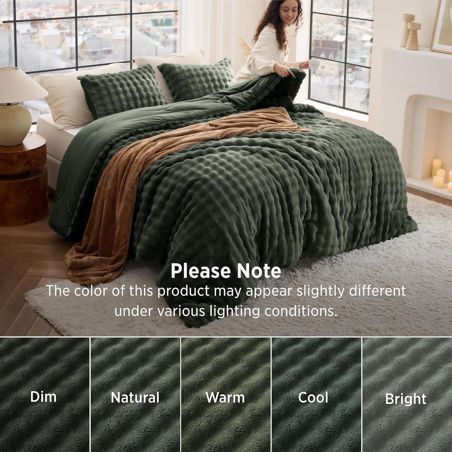 image:imageBedsure 3D Cloud Bubble Comforter Set Fluffy Comforter King Beige 3 Pcs05 Dark Green