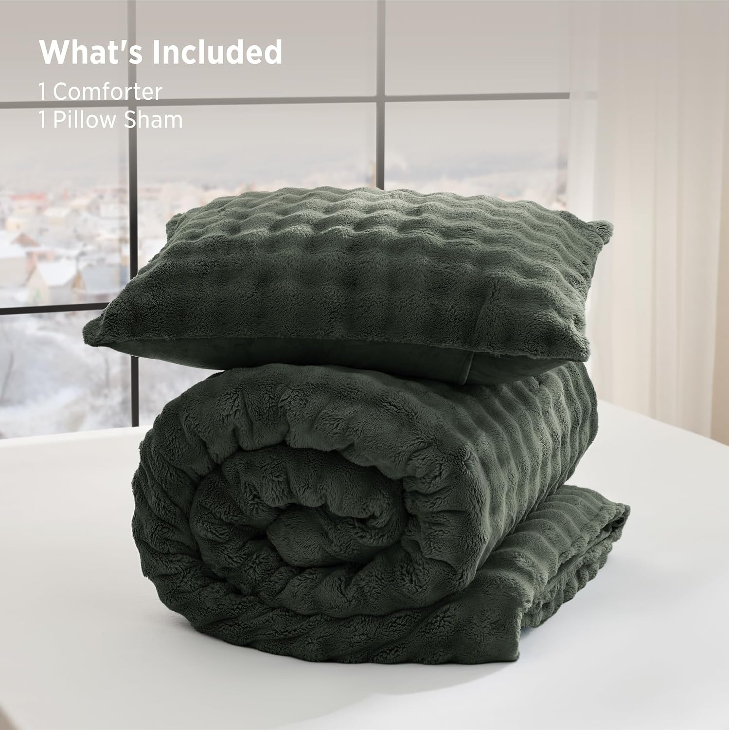 image:imageBedsure 3D Cloud Bubble Comforter Set Fluffy Comforter King Beige 3 Pcs05 Dark Green