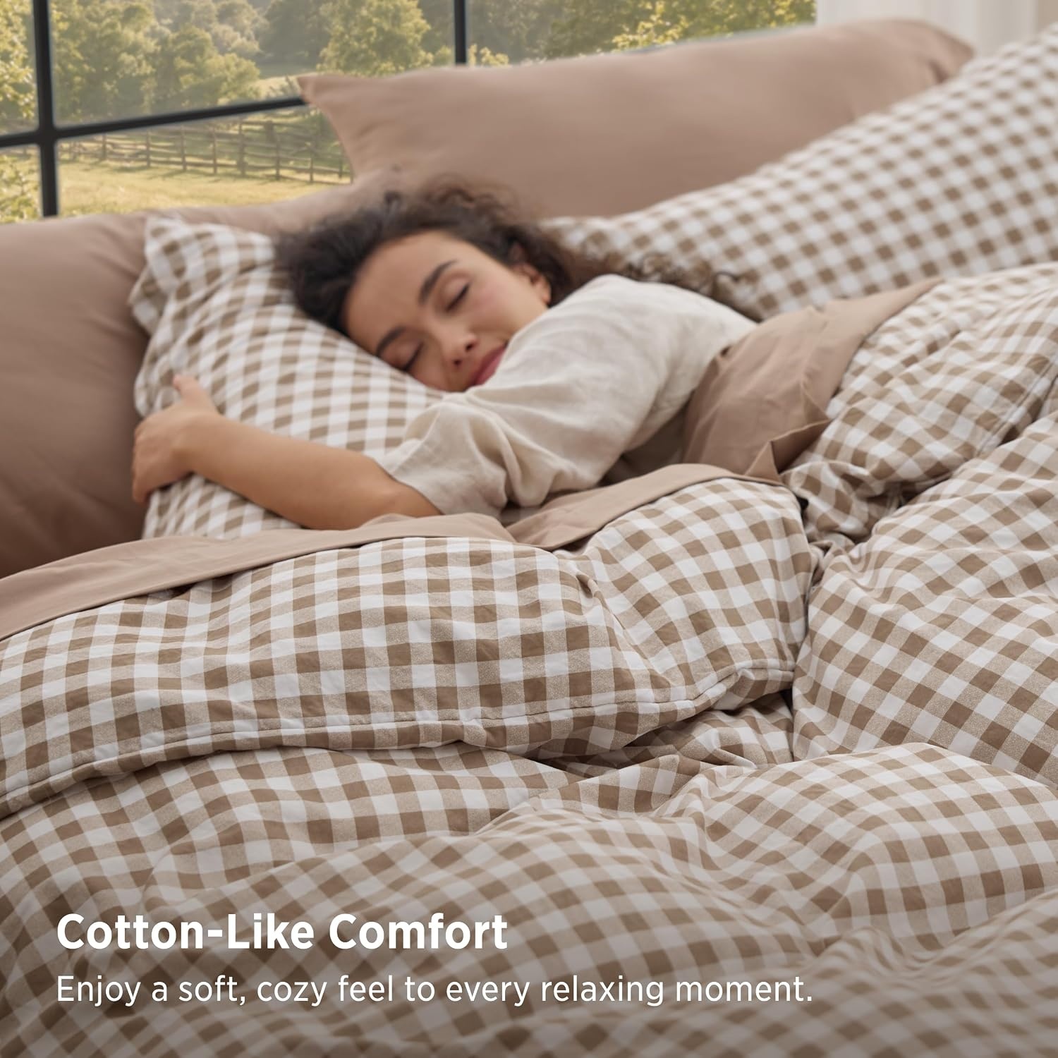 image:imageBedsure Blue Gingham Comforter Set Queen Size Soft Fall Bedding 3 pcs01 Brown Gingham