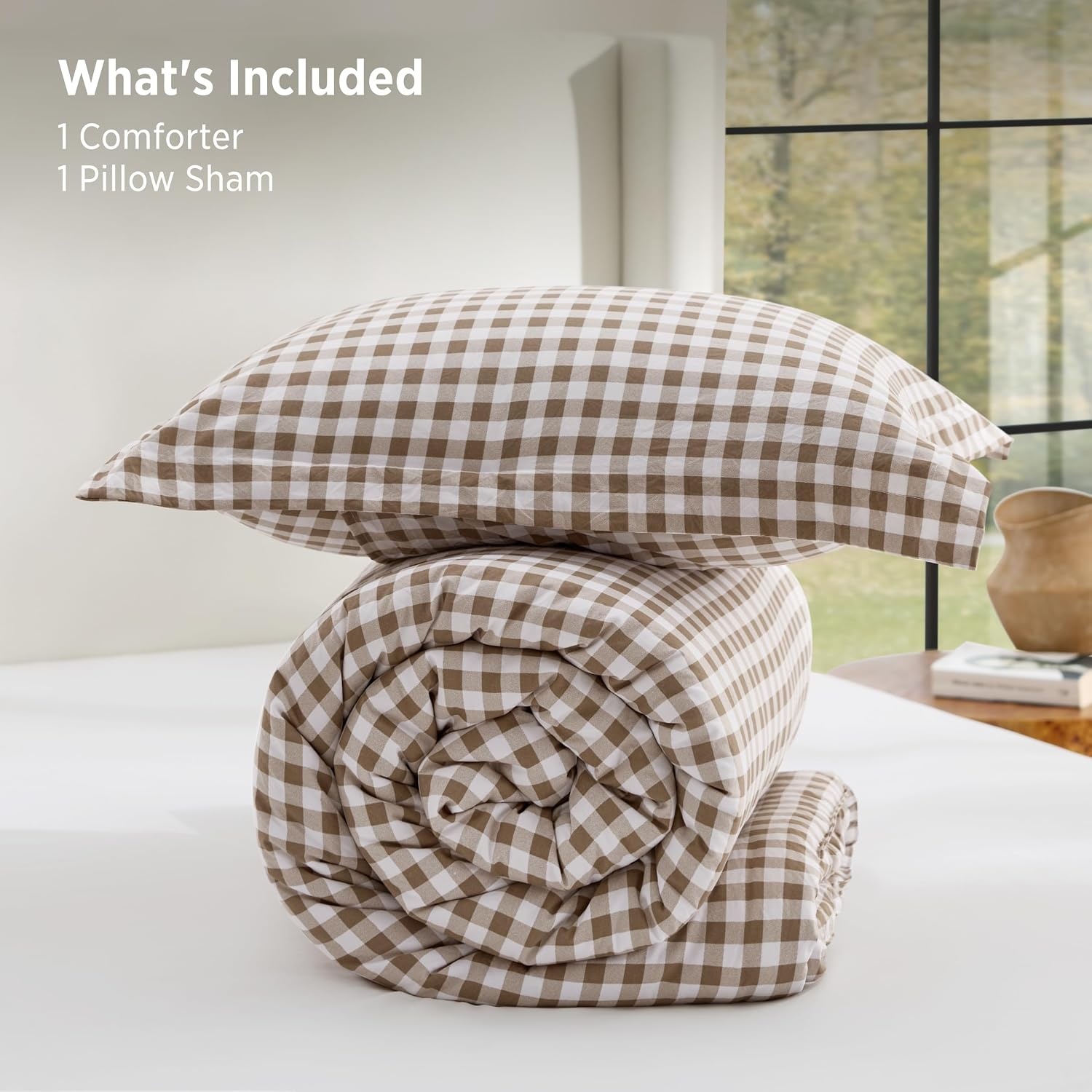 image:imageBedsure Blue Gingham Comforter Set Queen Size Soft Fall Bedding 3 pcs01 Brown Gingham