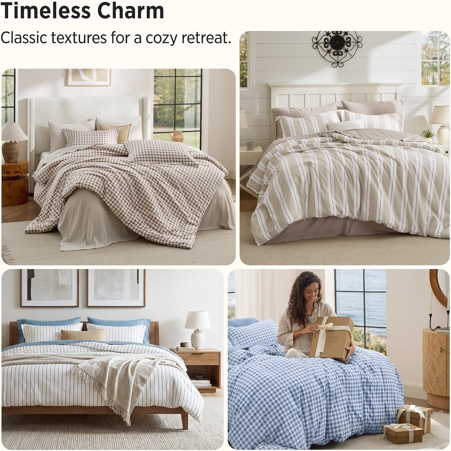 image:imageBedsure Blue Gingham Comforter Set Queen Size Soft Fall Bedding 3 pcs01 Brown Gingham