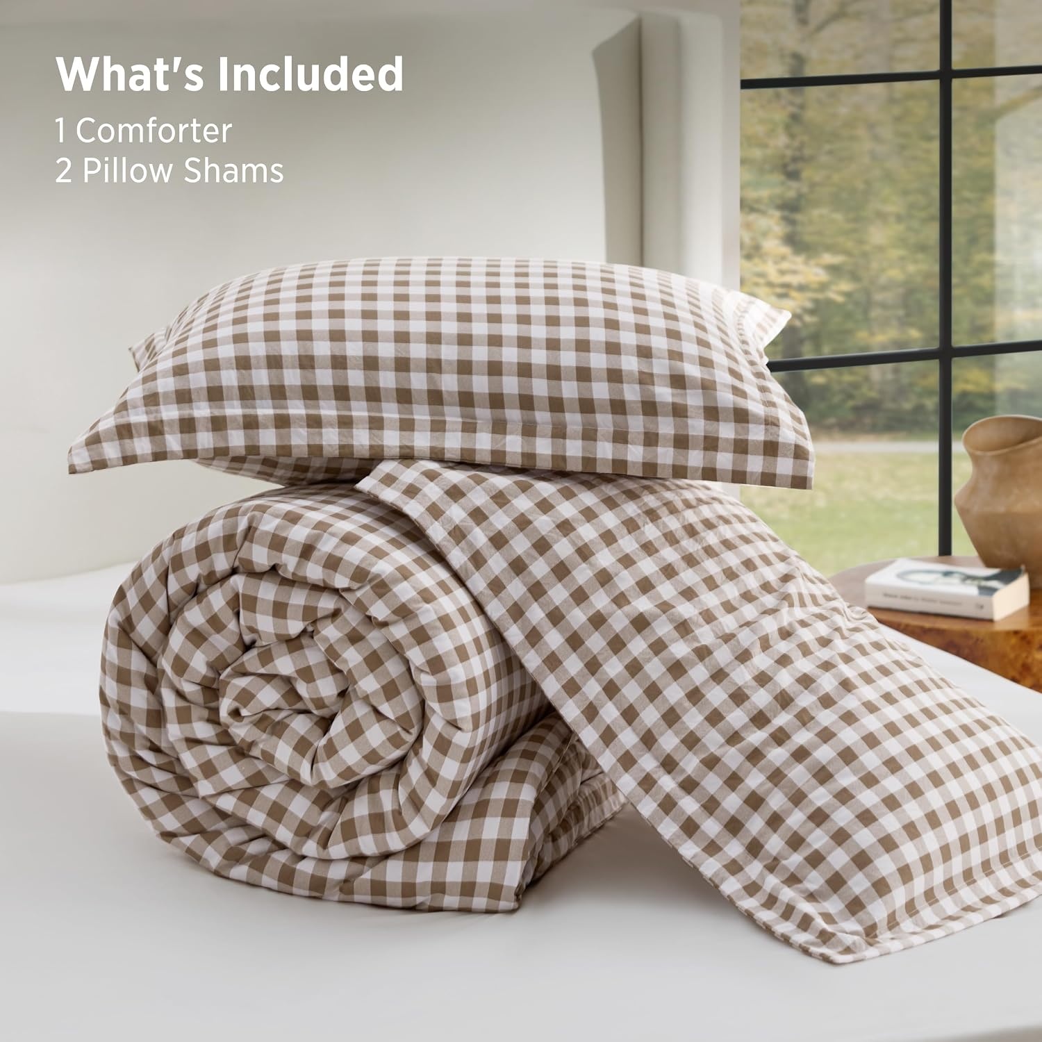 image:imageBedsure Blue Gingham Comforter Set Queen Size Soft Fall Bedding 3 pcs01 Brown Gingham