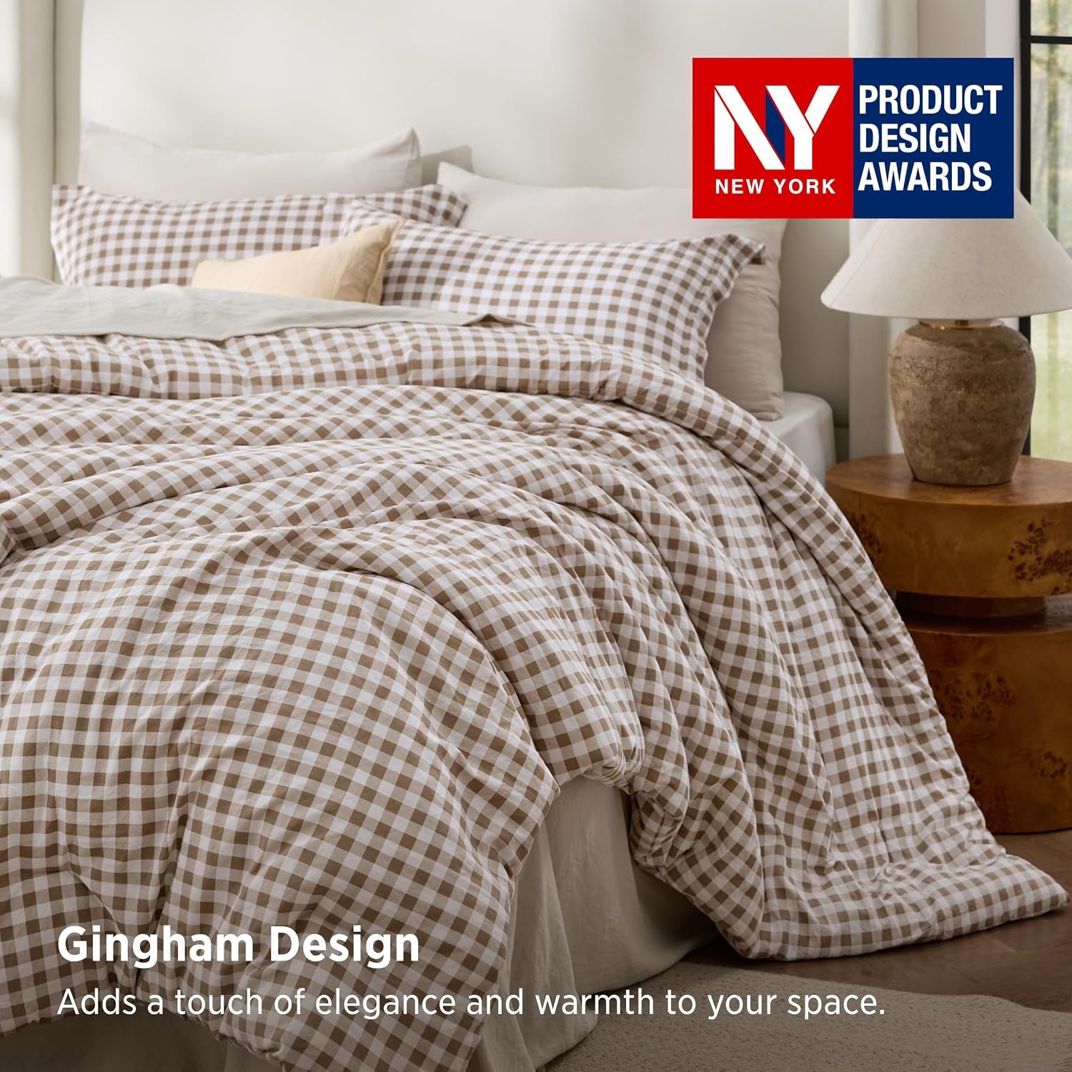 image:imageBedsure Blue Gingham Comforter Set Queen Size Soft Fall Bedding 3 pcs01 Brown Gingham
