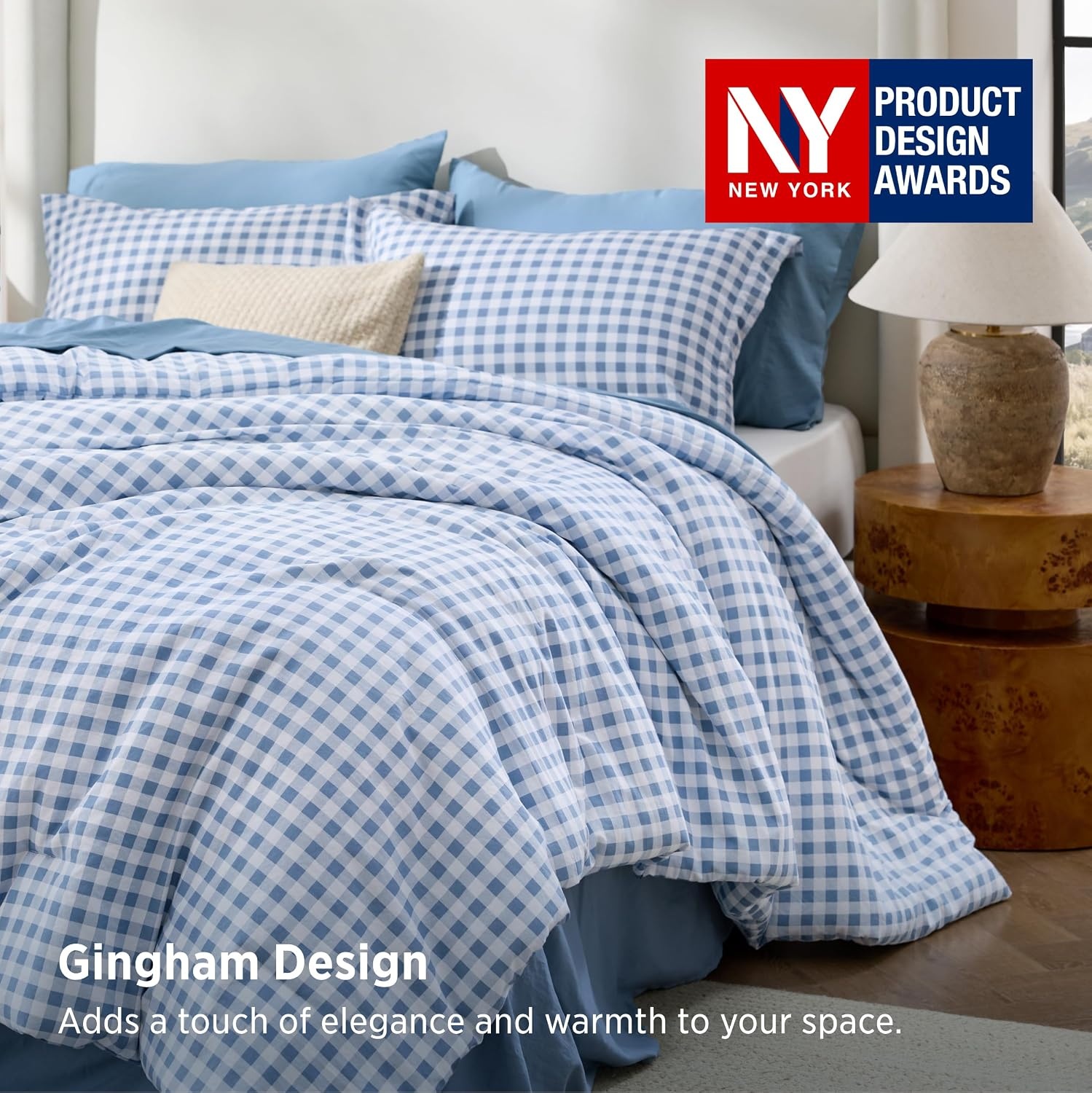 image:imageBedsure Blue Gingham Comforter Set Queen Size Soft Fall Bedding 3 pcs02 Blue Gingham