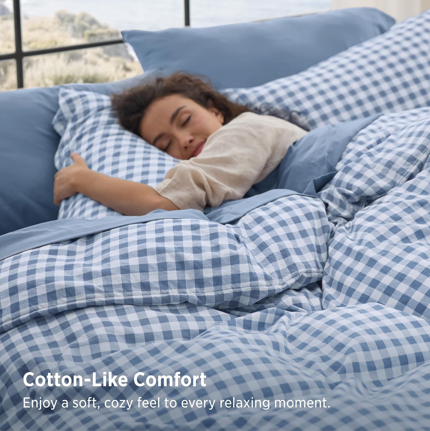 image:imageBedsure Blue Gingham Comforter Set Queen Size Soft Fall Bedding 3 pcs02 Blue Gingham