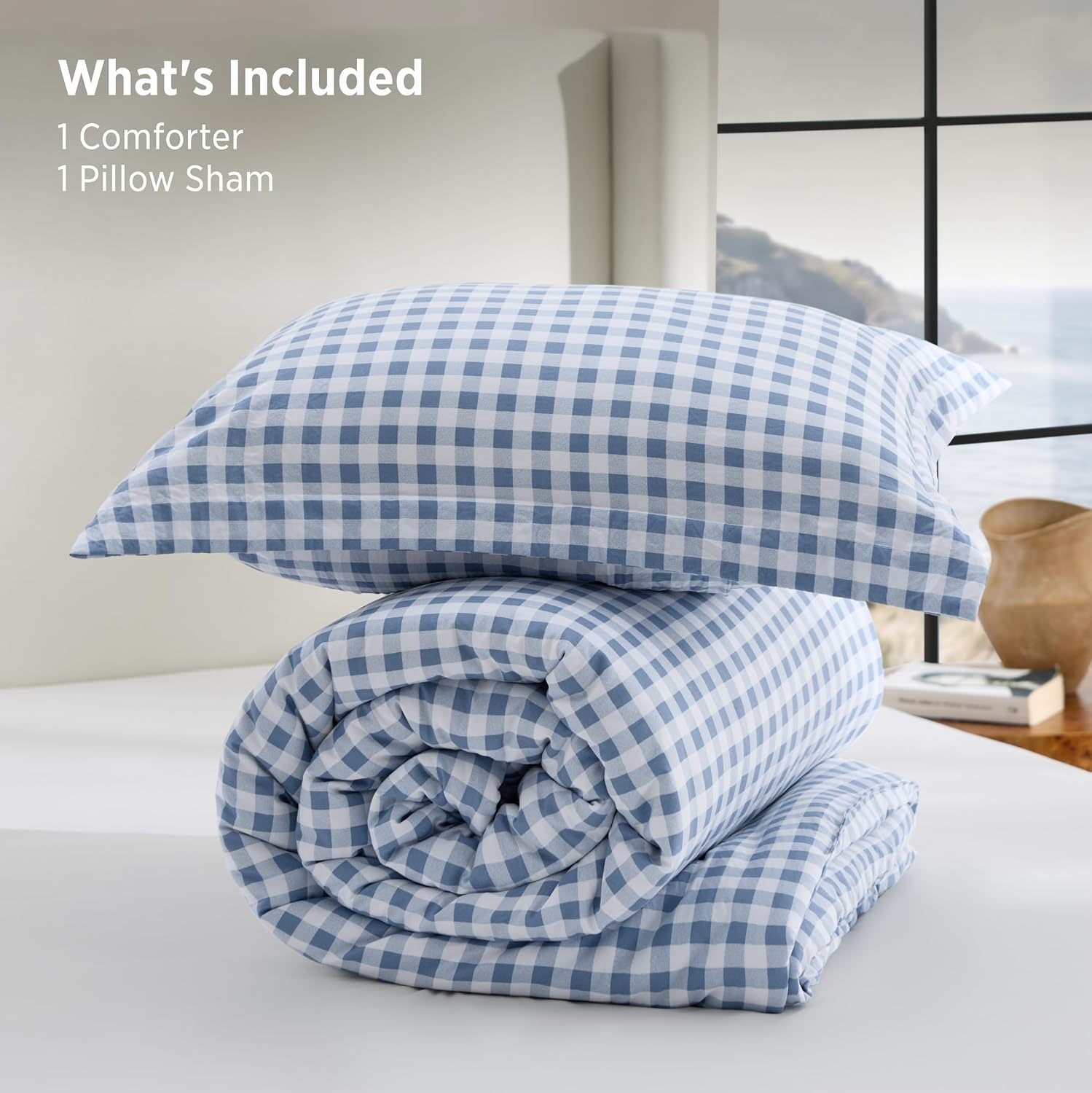 image:imageBedsure Blue Gingham Comforter Set Queen Size Soft Fall Bedding 3 pcs02 Blue Gingham