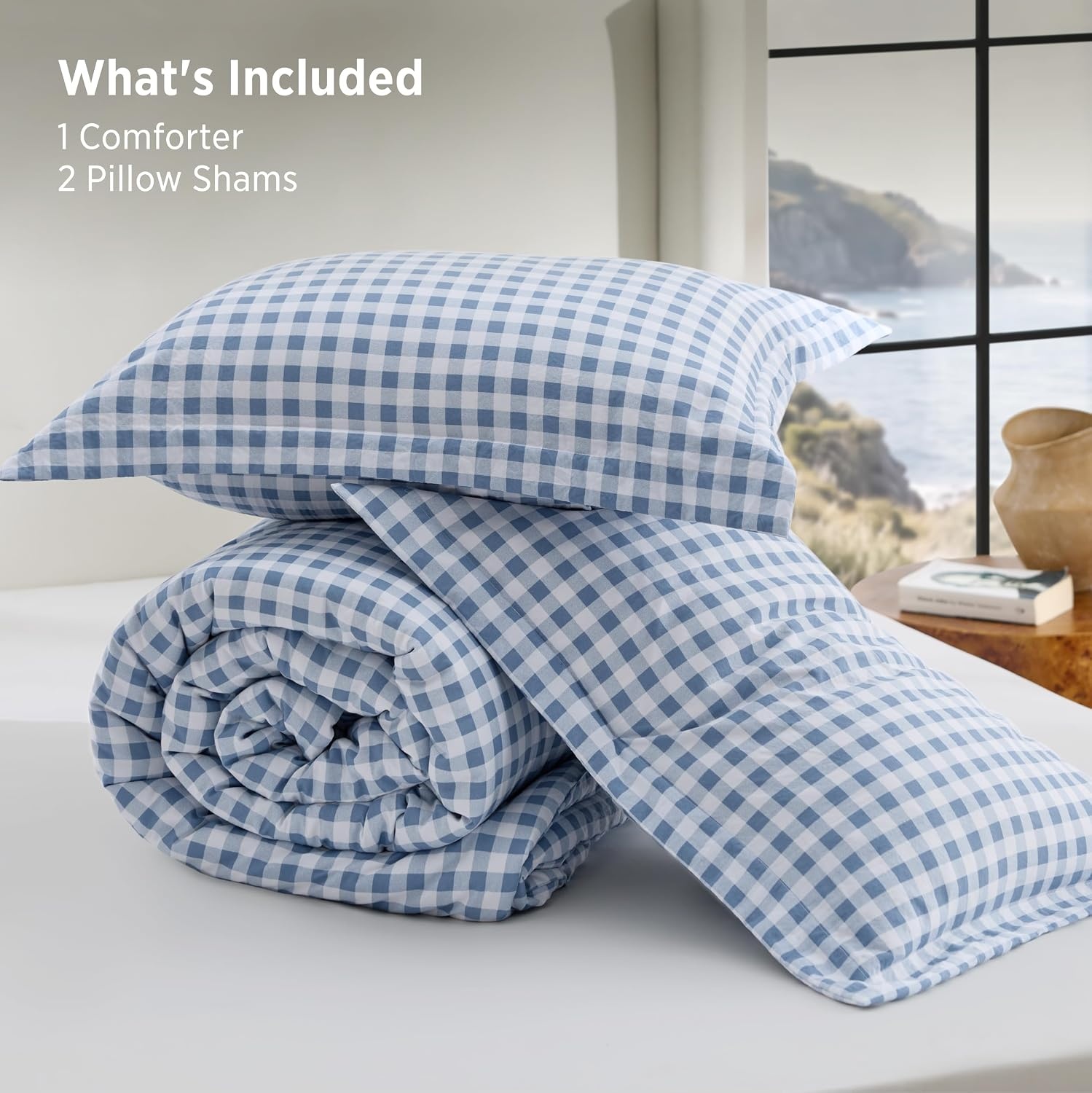 image:imageBedsure Blue Gingham Comforter Set Queen Size Soft Fall Bedding 3 pcs02 Blue Gingham