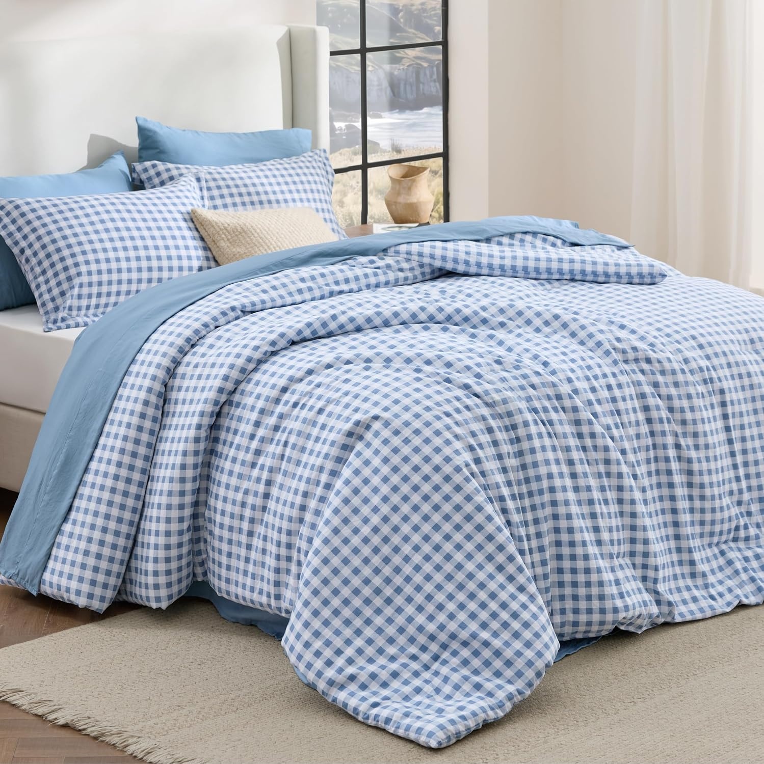 image:imageBedsure Blue Gingham Comforter Set Queen Size Soft Fall Bedding 3 pcs02 Blue Gingham