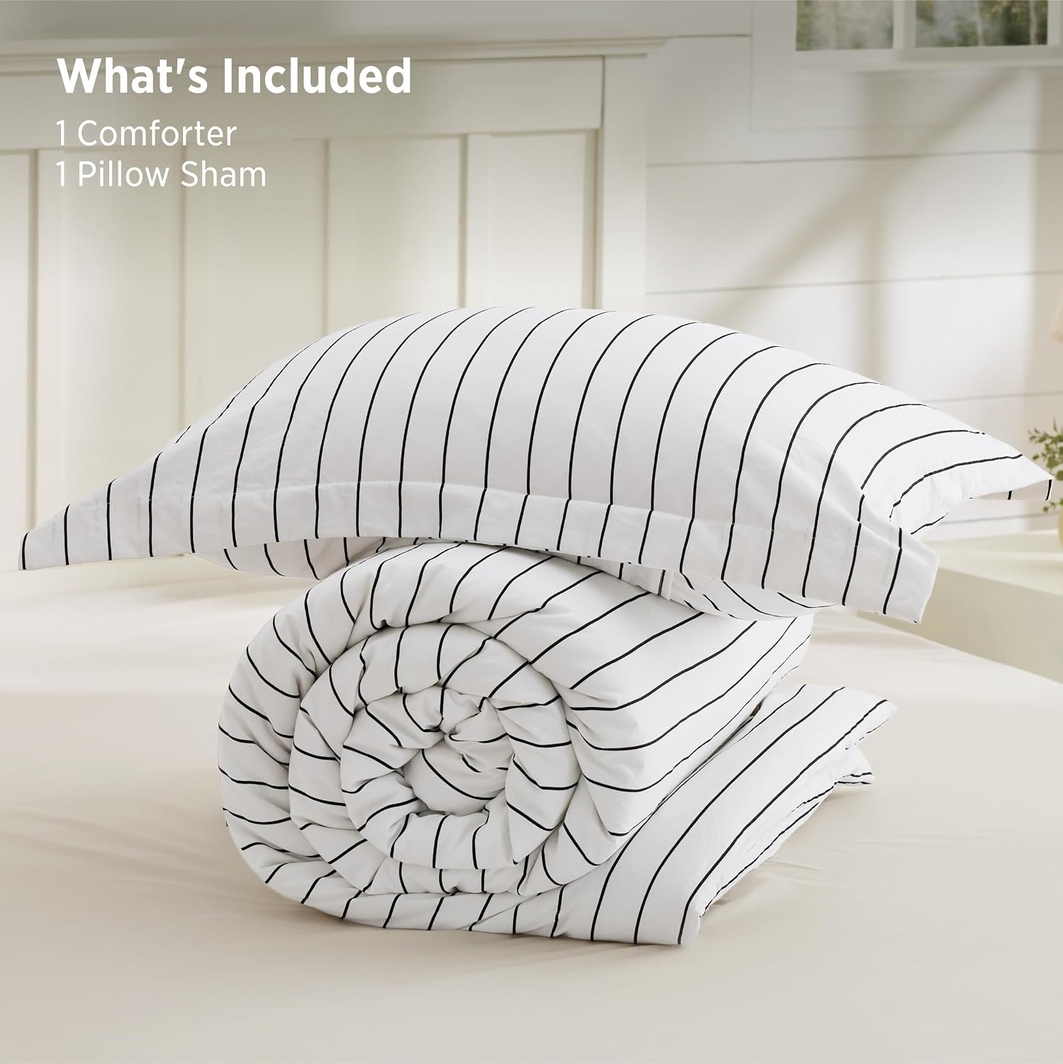 image:imageBedsure Blue Gingham Comforter Set Queen Size Soft Fall Bedding 3 pcs03 Black White Stripes