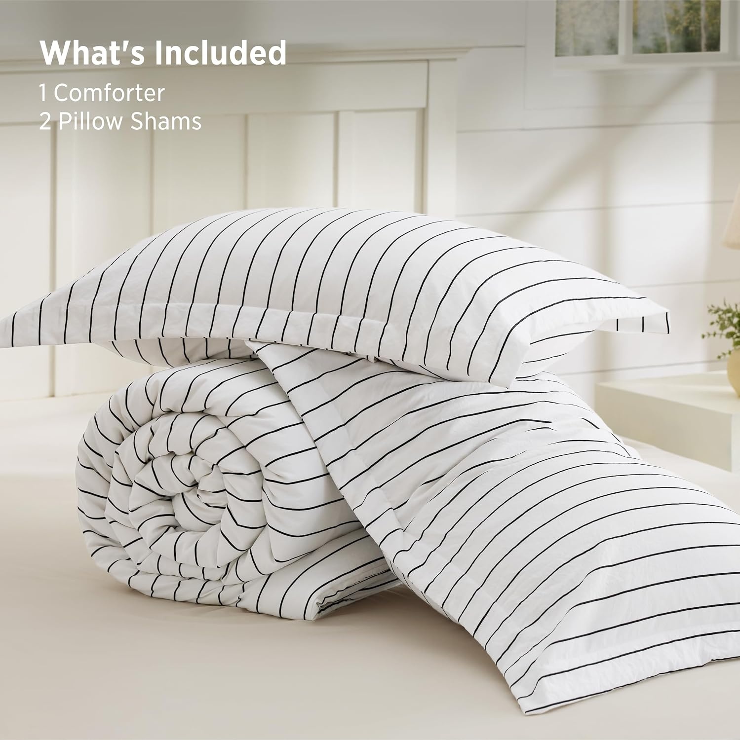 image:imageBedsure Blue Gingham Comforter Set Queen Size Soft Fall Bedding 3 pcs03 Black White Stripes