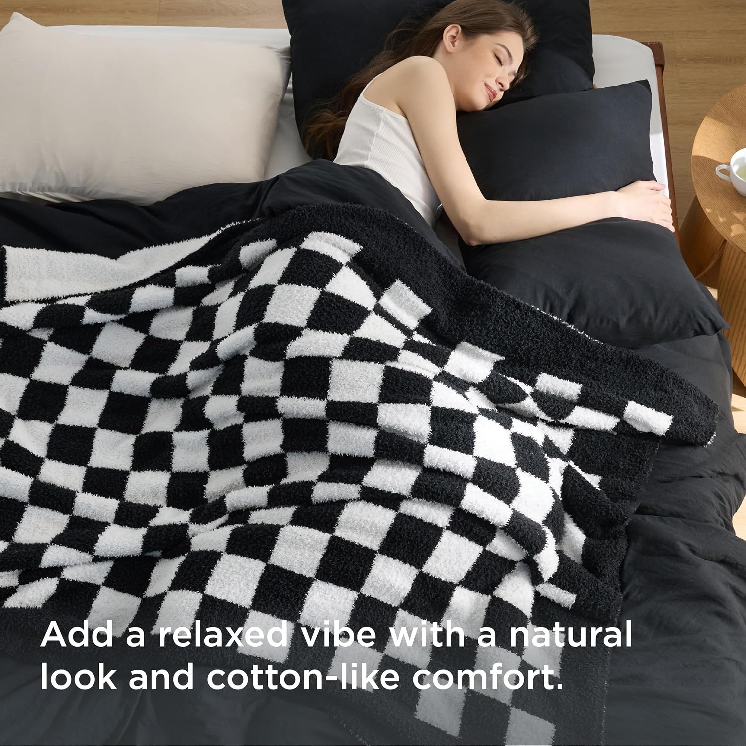 image:imageBedsure Queen Comforter Set with Checkered Throw Blanket for Couch 4 Pieces 1 Pink Comforter Queen Size 2 Pillow Shams 1 Checkered Blanket Super Soft Lightweight amp Fluffy for Bed amp SofaBlack