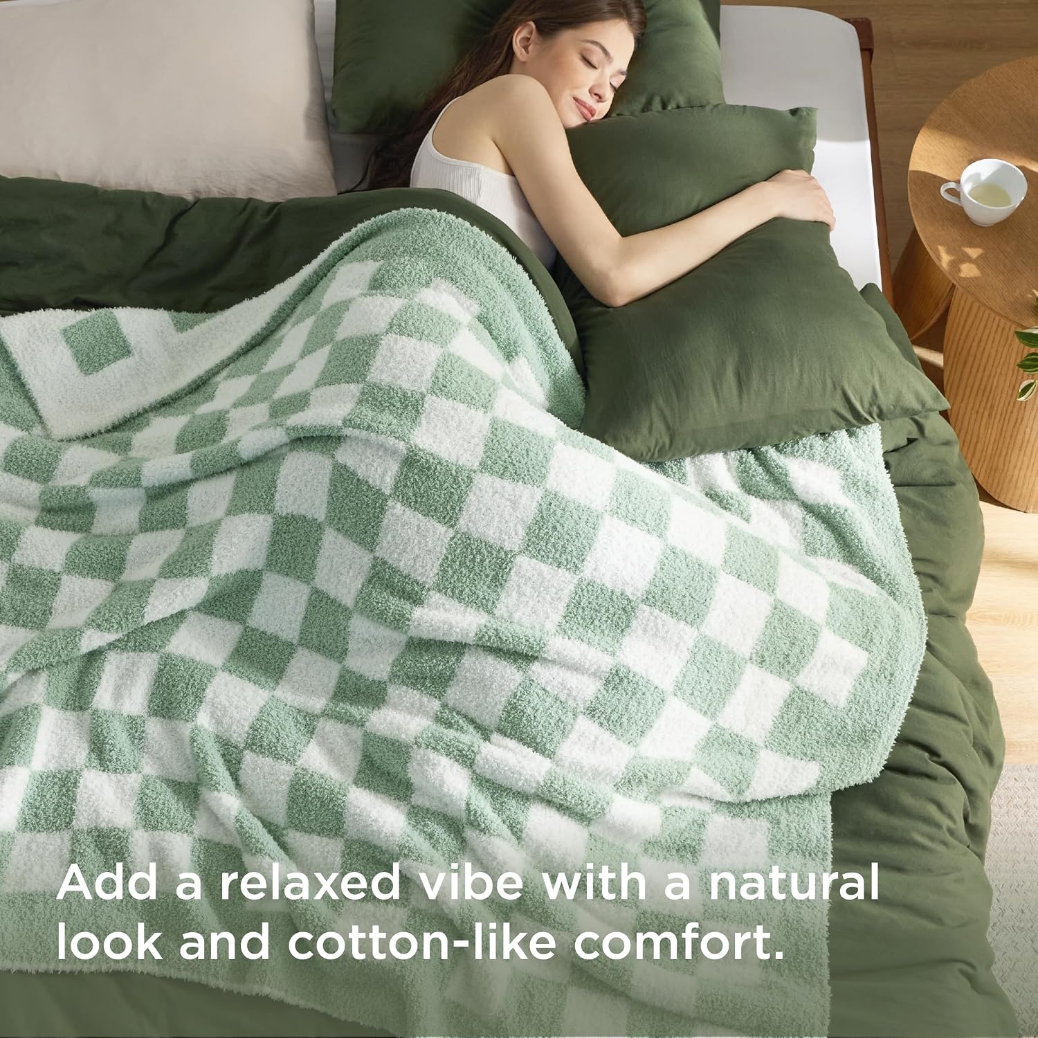 image:imageBedsure Queen Comforter Set with Checkered Throw Blanket for Couch 4 Pieces 1 Pink Comforter Queen Size 2 Pillow Shams 1 Checkered Blanket Super Soft Lightweight amp Fluffy for Bed amp SofaOlive Green
