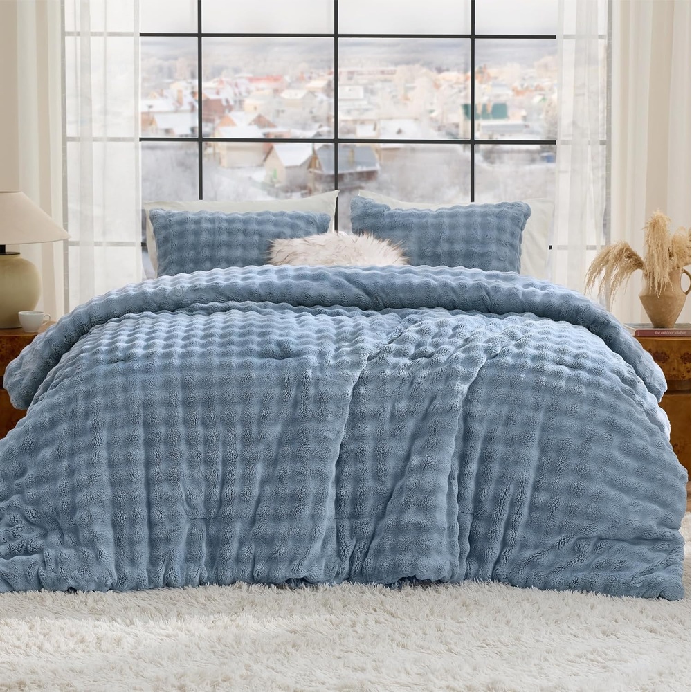 image:imageBedsure 3D Cloud Bubble Comforter Set Fluffy Comforter King Beige 3 Pcs04 Slate Blue