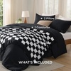 Bedsure Queen Comforter Set with Checkered Throw Blanket for Couch – 4 Pieces, 1 Pink Comforter Queen Size, 2 Pillow Shams, 1 Checkered Blanket, Super Soft, Lightweight & Fluffy for Bed & Sofa(Black)