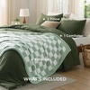 Bedsure Queen Comforter Set with Checkered Throw Blanket for Couch – 4 Pieces, 1 Pink Comforter Queen Size, 2 Pillow Shams, 1 Checkered Blanket, Super Soft, Lightweight & Fluffy for Bed & Sofa(Olive Green)