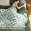 Bedsure Queen Comforter Set with Checkered Throw Blanket for Couch – 4 Pieces, 1 Pink Comforter Queen Size, 2 Pillow Shams, 1 Checkered Blanket, Super Soft, Lightweight & Fluffy for Bed & Sofa(Olive Green)
