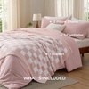 Bedsure Queen Comforter Set with Checkered Throw Blanket for Couch – 4 Pieces, 1 Pink Comforter Queen Size, 2 Pillow Shams, 1 Checkered Blanket, Super Soft, Lightweight & Fluffy for Bed & Sofa(Pink)
