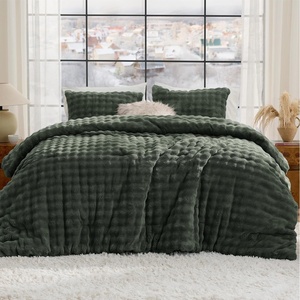 Bedsure 3D Cloud Bubble Comforter Set Fluffy Comforter King Beige 3 Pcs(05 – Dark Green)