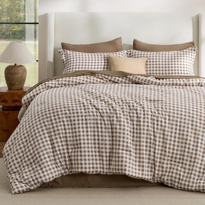 Bedsure Blue Gingham Comforter Set Queen Size, Soft Fall Bedding 3 pcs(01 – Brown Gingham)