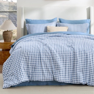 Bedsure Blue Gingham Comforter Set Queen Size, Soft Fall Bedding 3 pcs(02 – Blue Gingham)