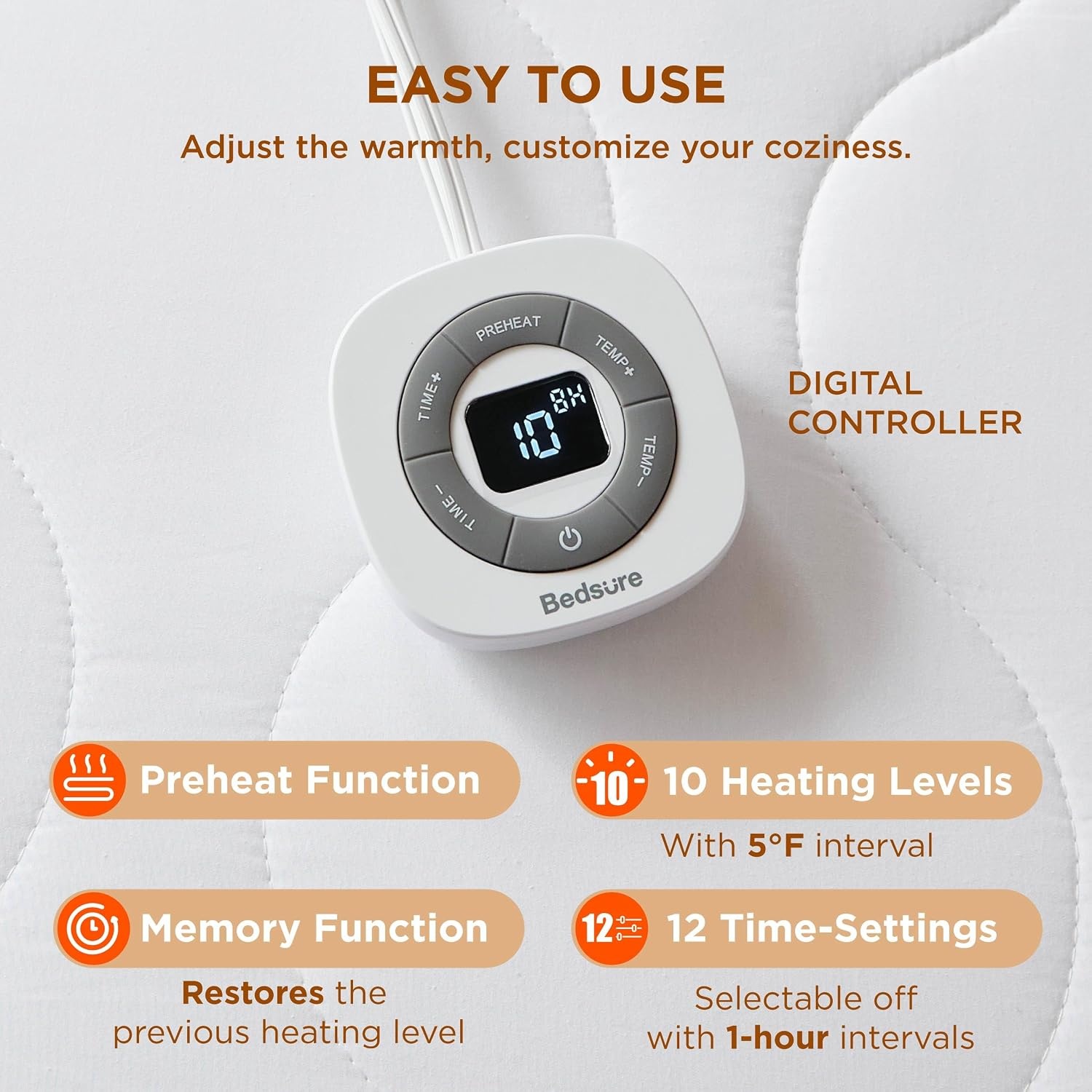 image:imageBedsure Waterproof Heated Mattress Pad Queen Cotton Top Electric Bed WarmerTwin