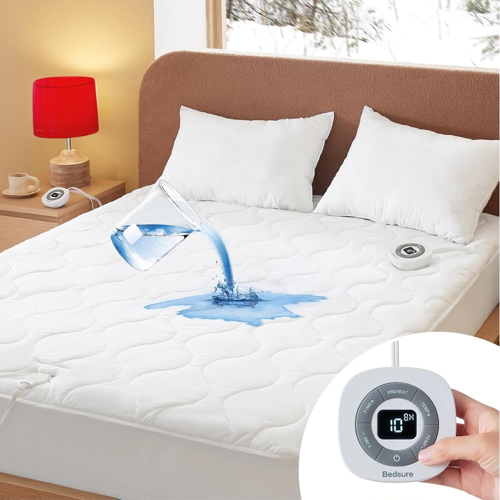 image:imageBedsure Waterproof Heated Mattress Pad Queen Cotton Top Electric Bed WarmerKing