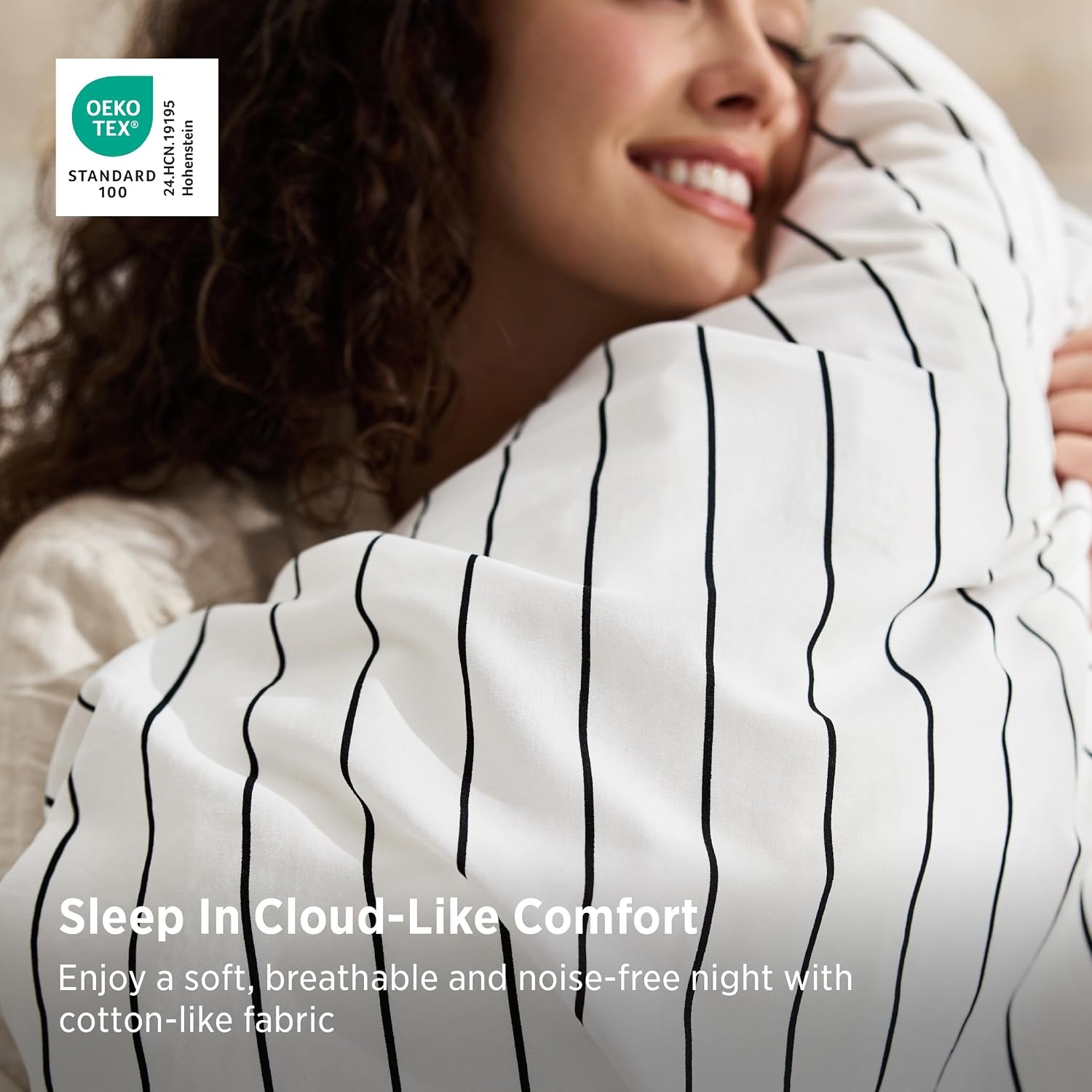 image:imageBedsure Striped Duvet Cover Set CottonLike Bedding Queen Size Olive Green01 Stripes BlackWhite No Comforter
