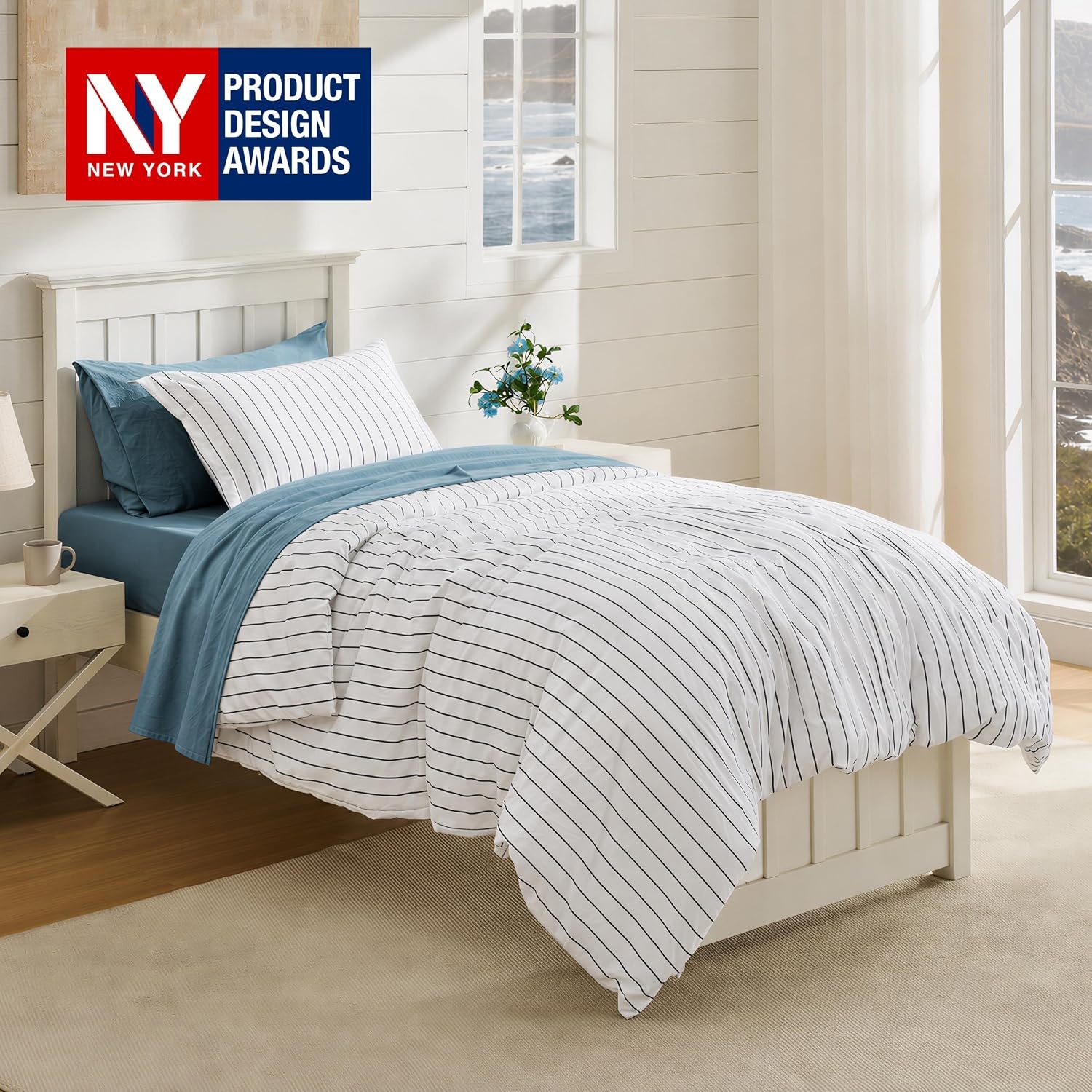 image:imageBedsure Striped Duvet Cover Set CottonLike Bedding Queen Size Olive Green01 Stripes BlackWhite No Comforter