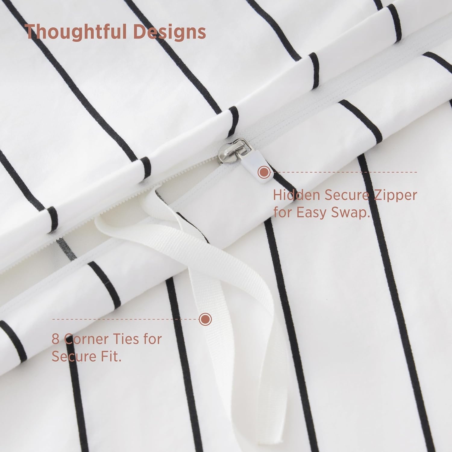 image:imageBedsure Striped Duvet Cover Set CottonLike Bedding Queen Size Olive Green01 Stripes BlackWhite No Comforter