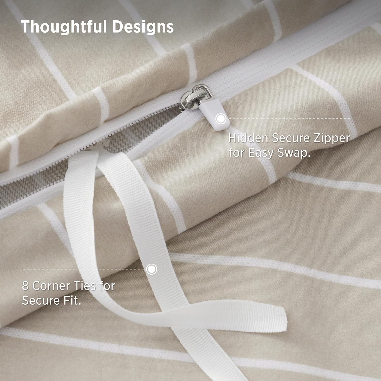 image:imageBedsure Striped Duvet Cover Set CottonLike Bedding Queen Size Olive Green02 Stripes Tannish Linen No Comforter
