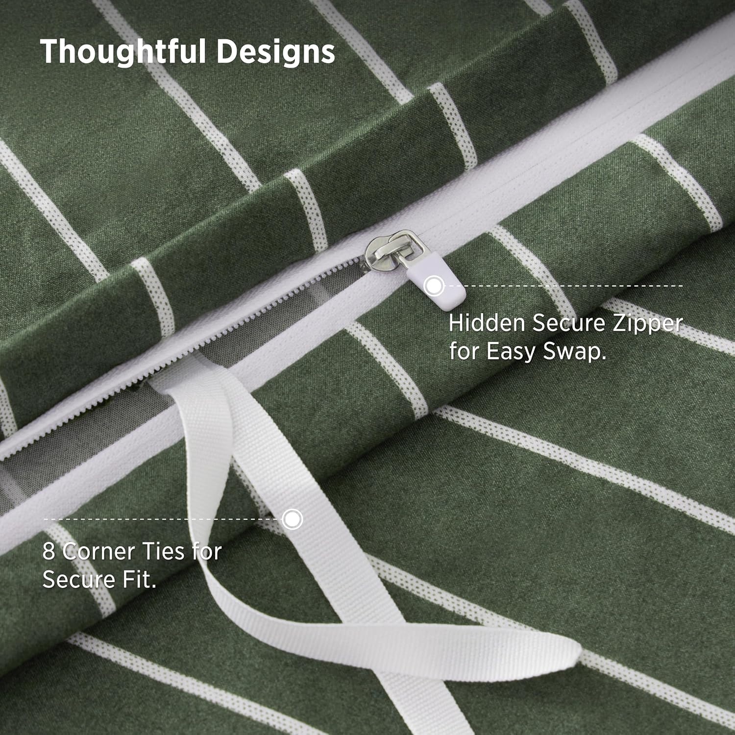 image:imageBedsure Striped Duvet Cover Set CottonLike Bedding Queen Size Olive Green03 Stripes Olive Green No Comforter