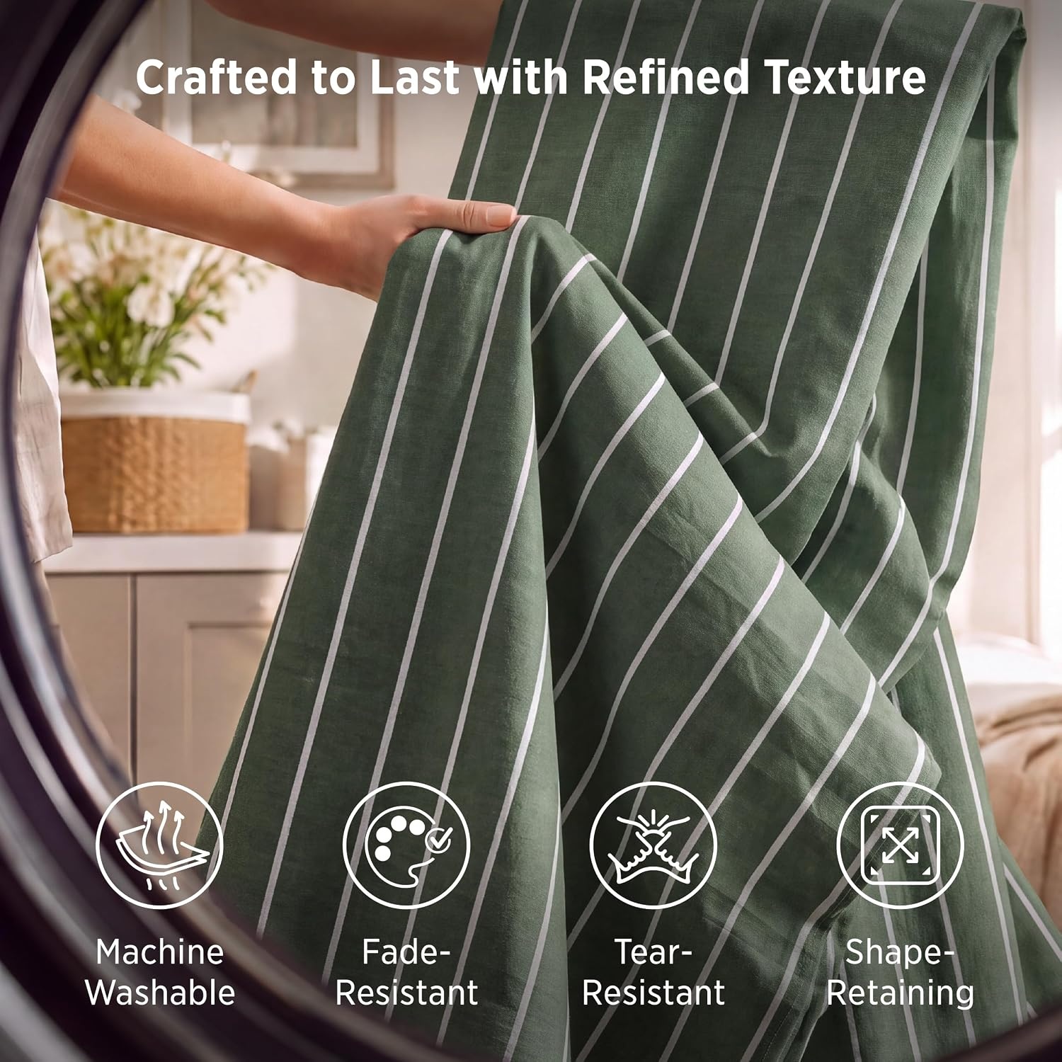 image:imageBedsure Striped Duvet Cover Set CottonLike Bedding Queen Size Olive Green03 Stripes Olive Green No Comforter