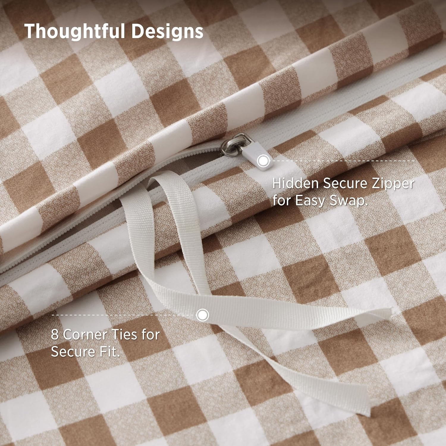 image:imageBedsure Striped Duvet Cover Set CottonLike Bedding Queen Size Olive Green04 Gingham Brown No Comforter