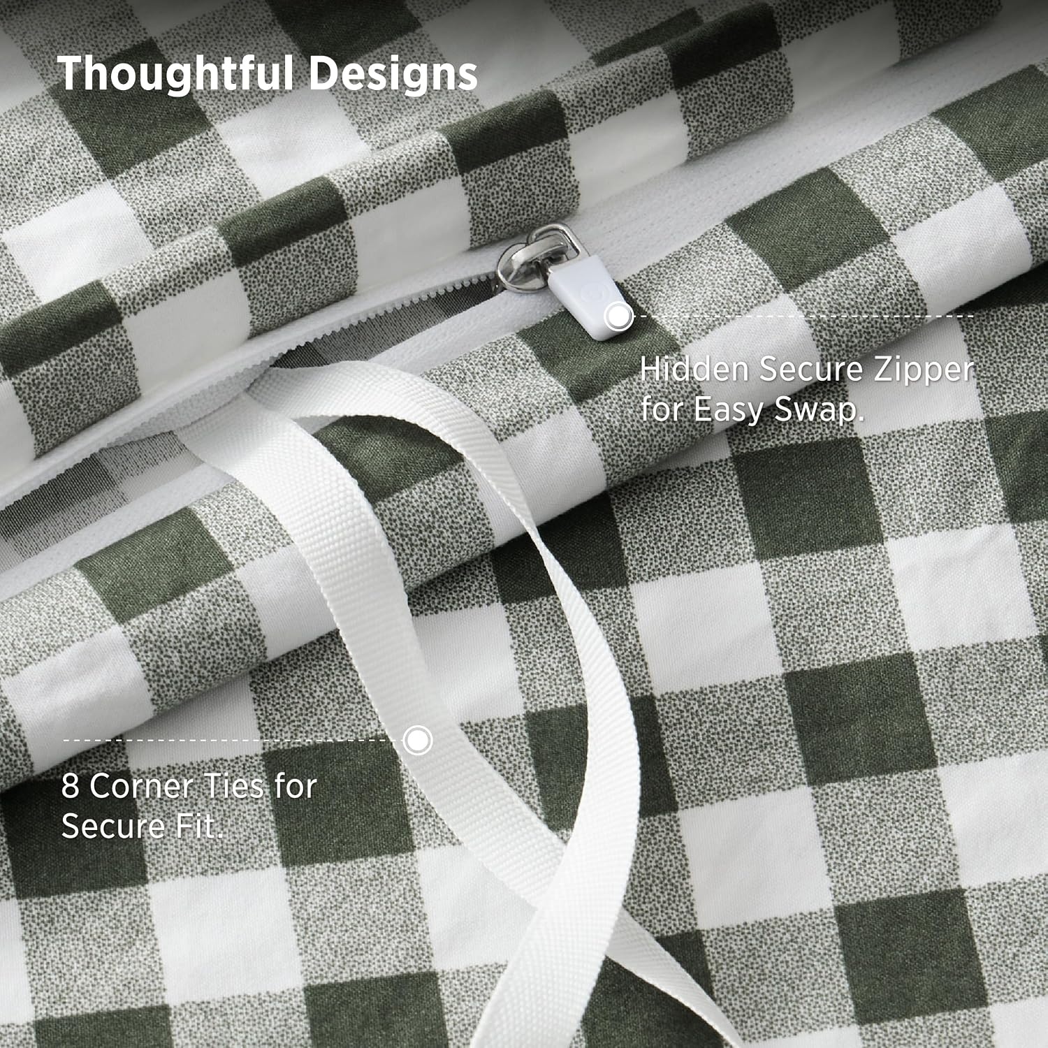 image:imageBedsure Striped Duvet Cover Set CottonLike Bedding Queen Size Olive Green05 Gingham Olive Green No Comforter