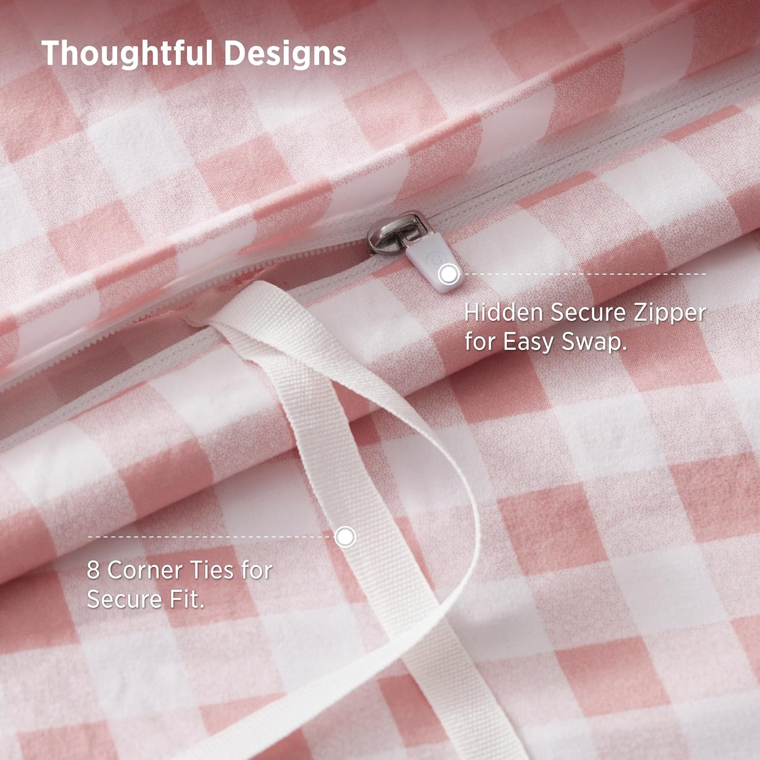 image:imageBedsure Striped Duvet Cover Set CottonLike Bedding Queen Size Olive Green06 Gingham Pink No Comforter