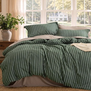 Bedsure Striped Duvet Cover Set Cotton-Like Bedding Queen Size, Olive Green(03 – Stripes – Olive Green (No Comforter))