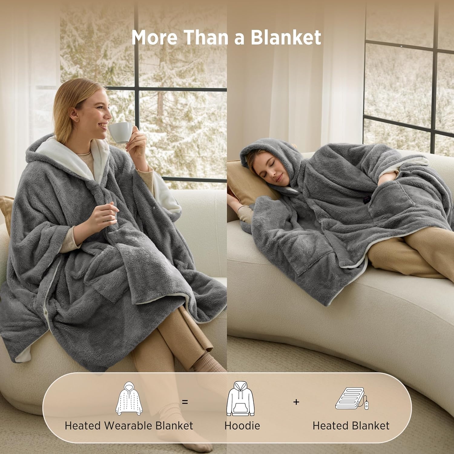 image:imageBedsure Cordless Wearable Heated Blanket Hoodie Blue Portable Heated Shawl01 Grey