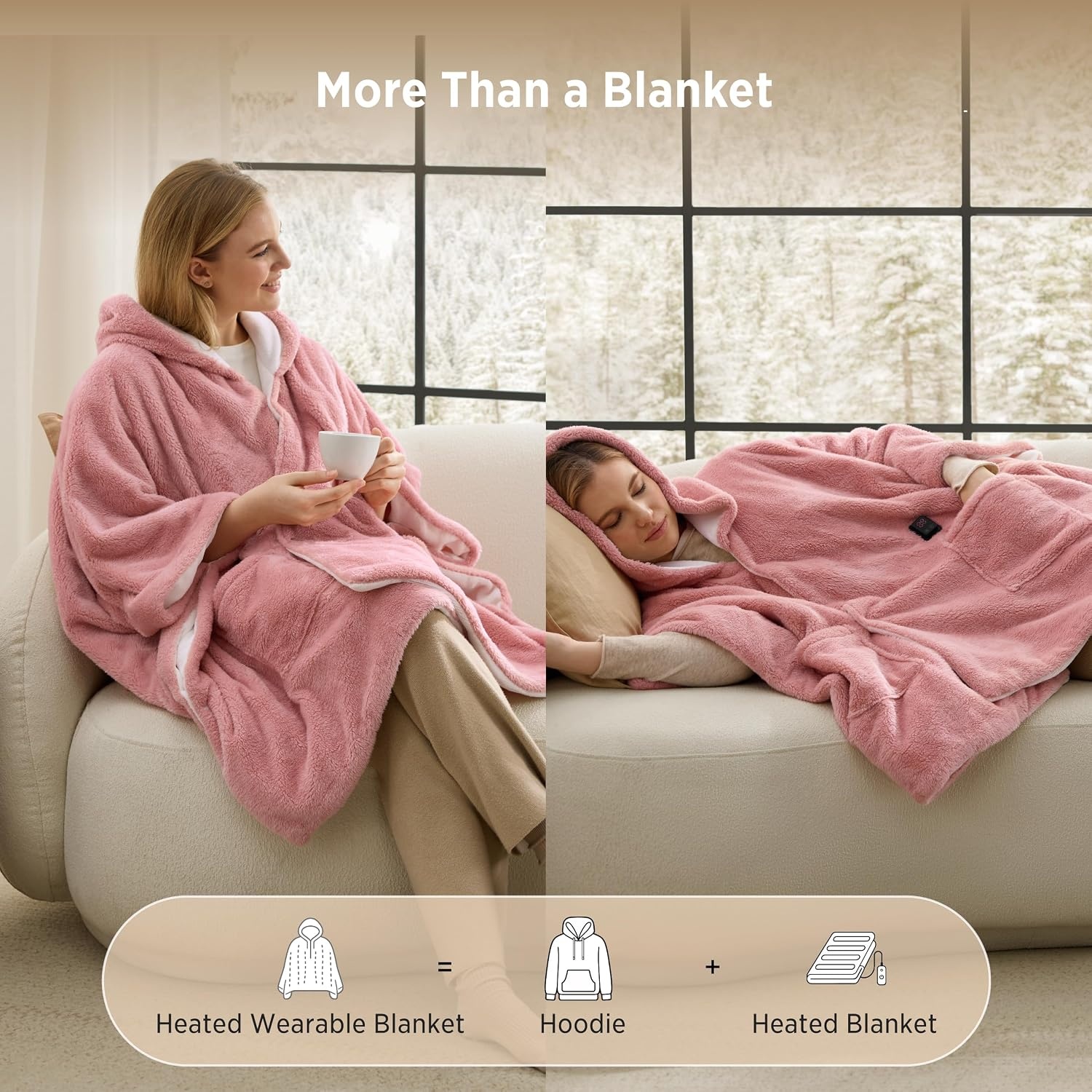 image:imageBedsure Cordless Wearable Heated Blanket Hoodie Blue Portable Heated Shawl02 Pink