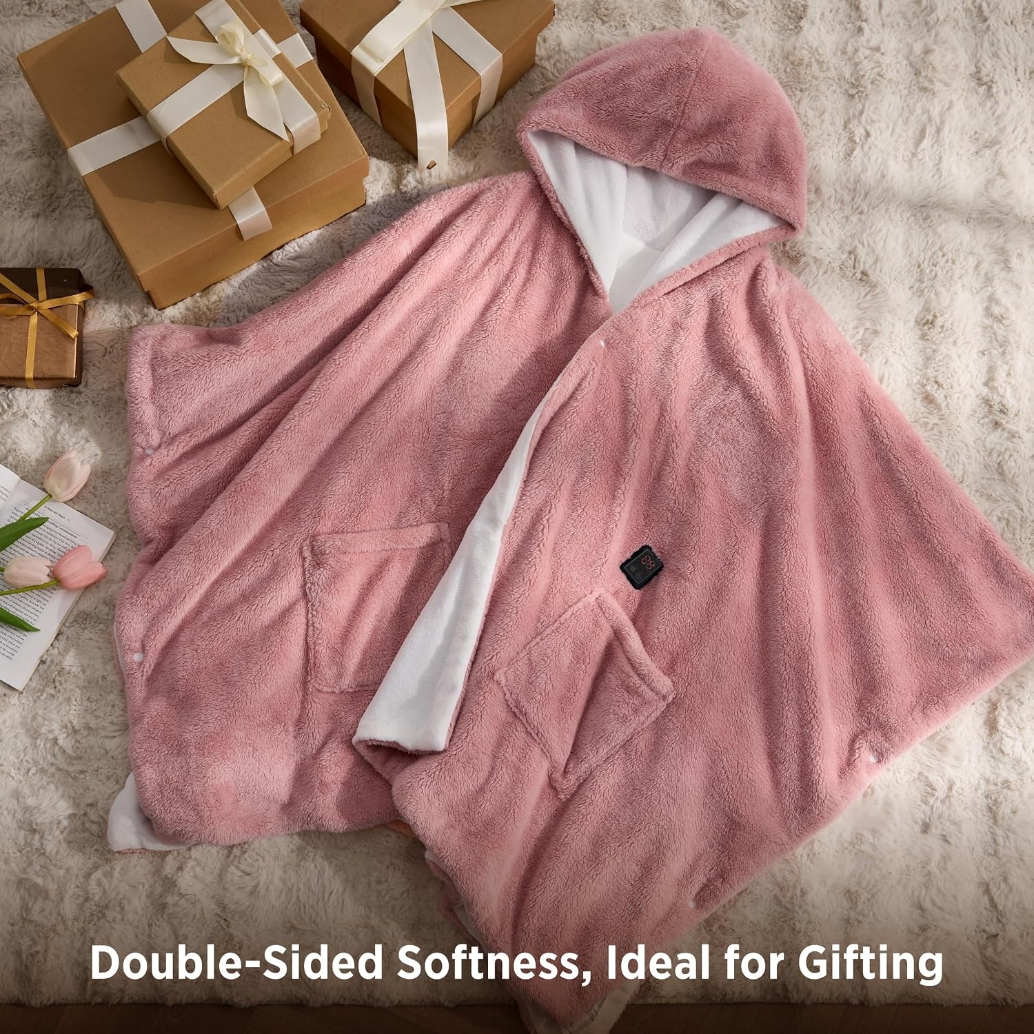 image:imageBedsure Cordless Wearable Heated Blanket Hoodie Blue Portable Heated Shawl02 Pink