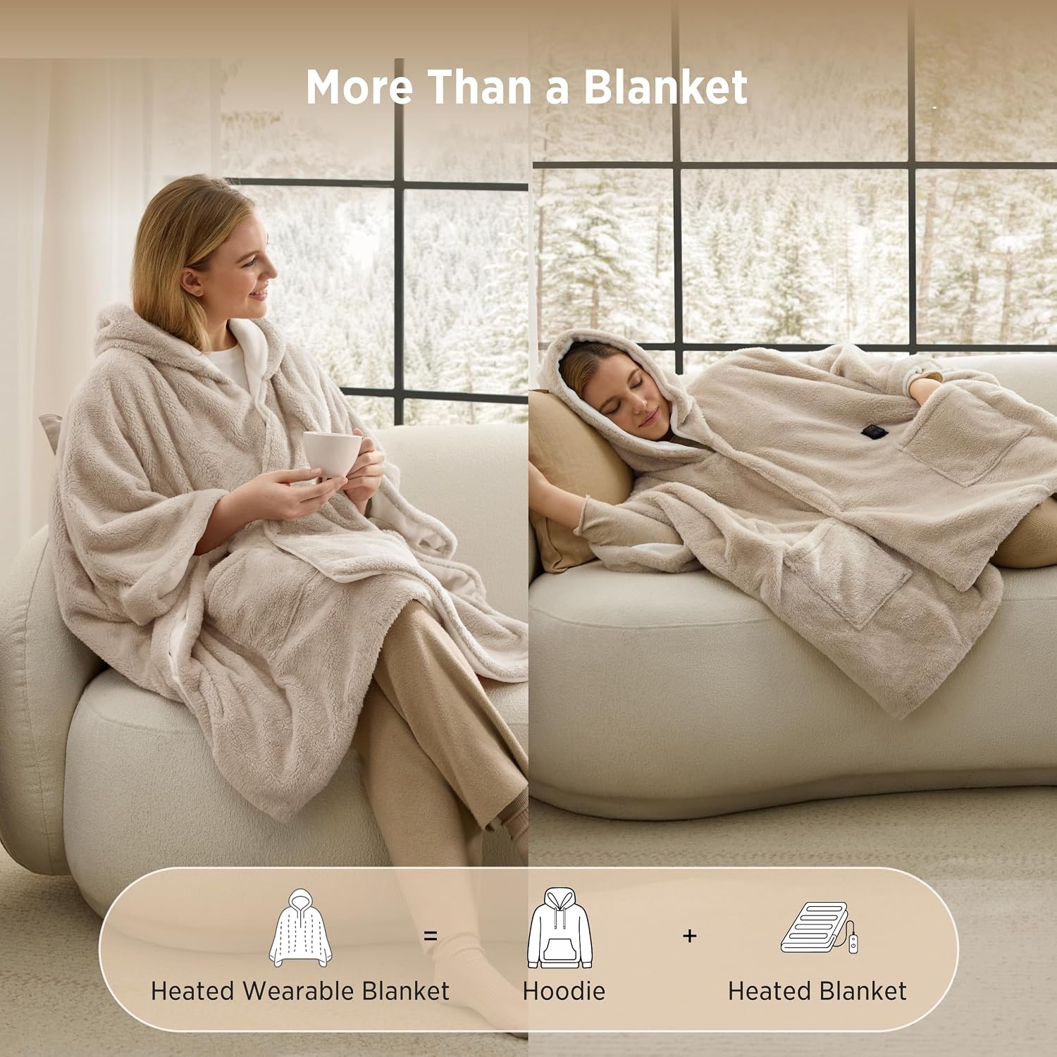 image:imageBedsure Cordless Wearable Heated Blanket Hoodie Blue Portable Heated Shawl03 Cream