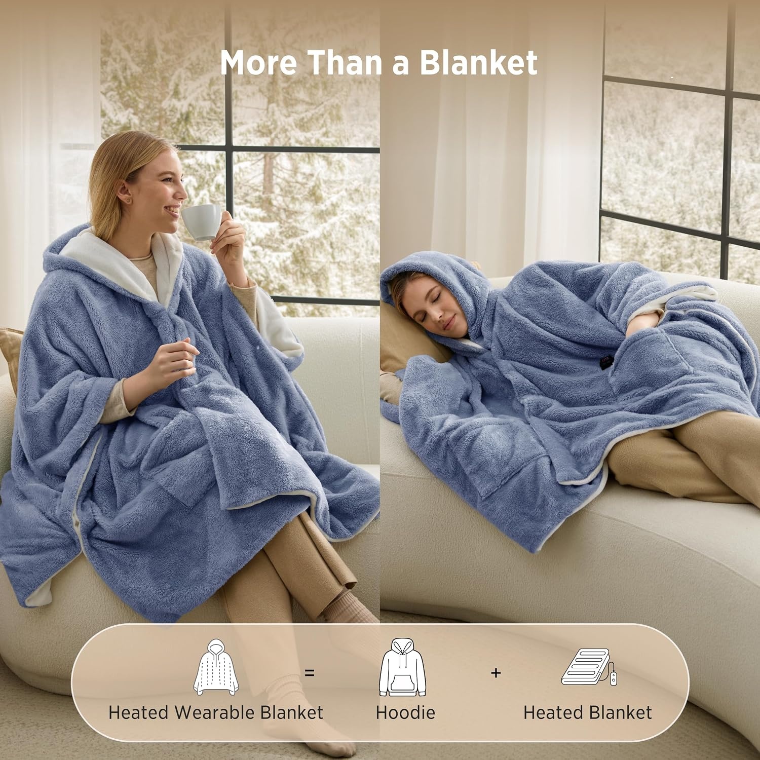 image:imageBedsure Cordless Wearable Heated Blanket Hoodie Blue Portable Heated Shawl04 Blue