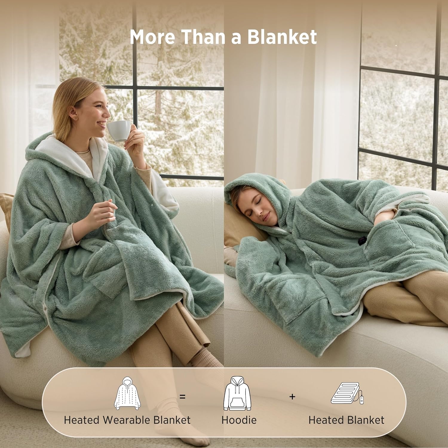 image:imageBedsure Cordless Wearable Heated Blanket Hoodie Blue Portable Heated Shawl07 Emerald Green
