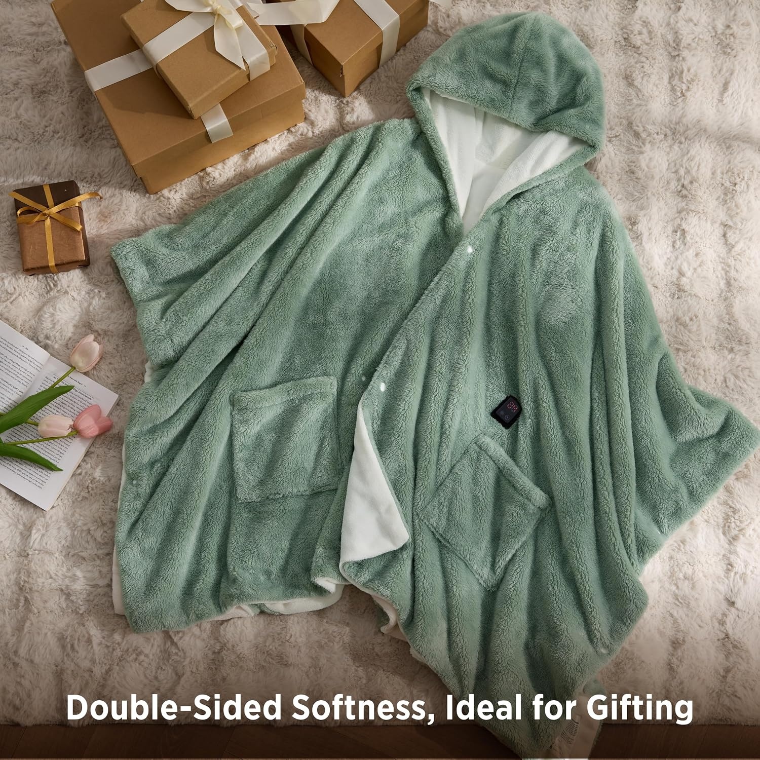 image:imageBedsure Cordless Wearable Heated Blanket Hoodie Blue Portable Heated Shawl07 Emerald Green