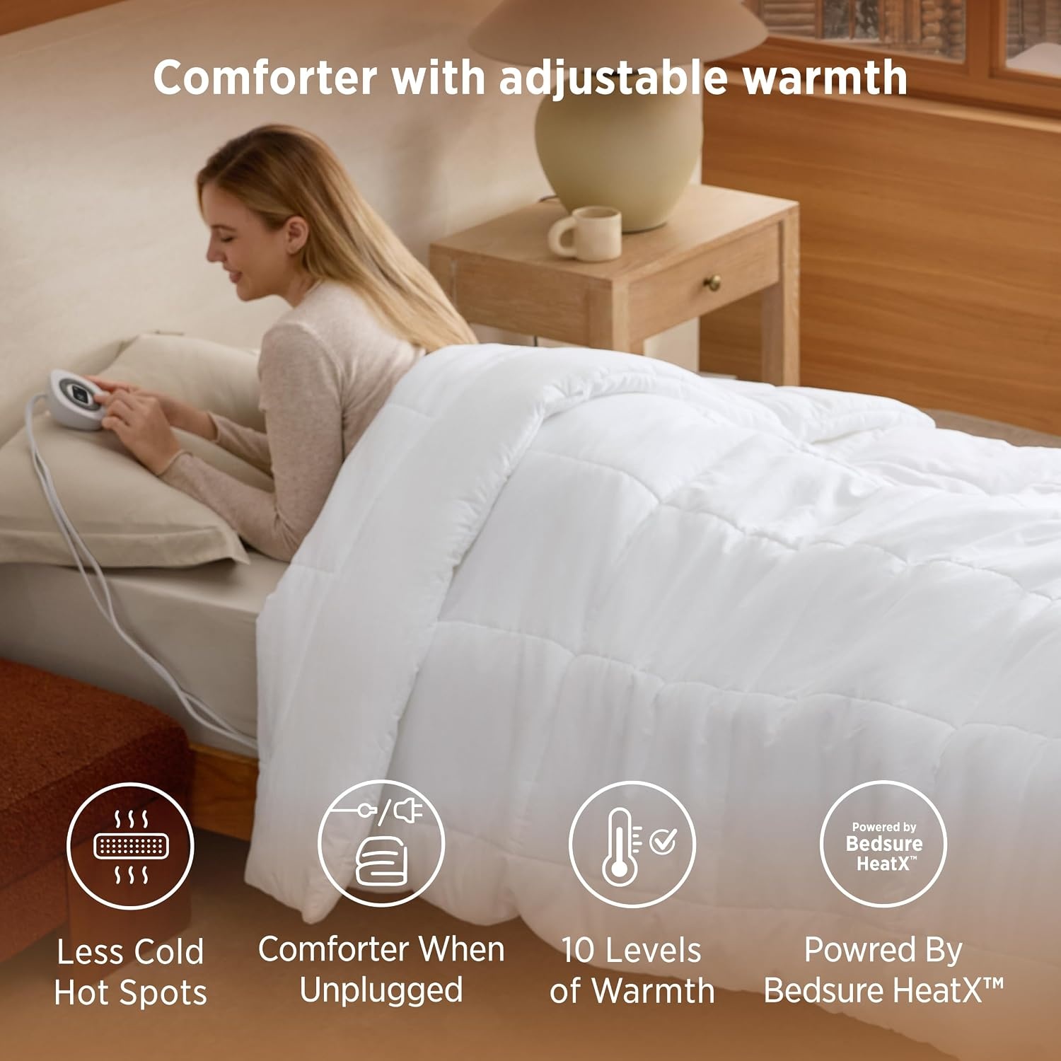 image:imageBedsure HeatX Heated Comforter Duvet Insert Queen Thick Heated Blanket01 White