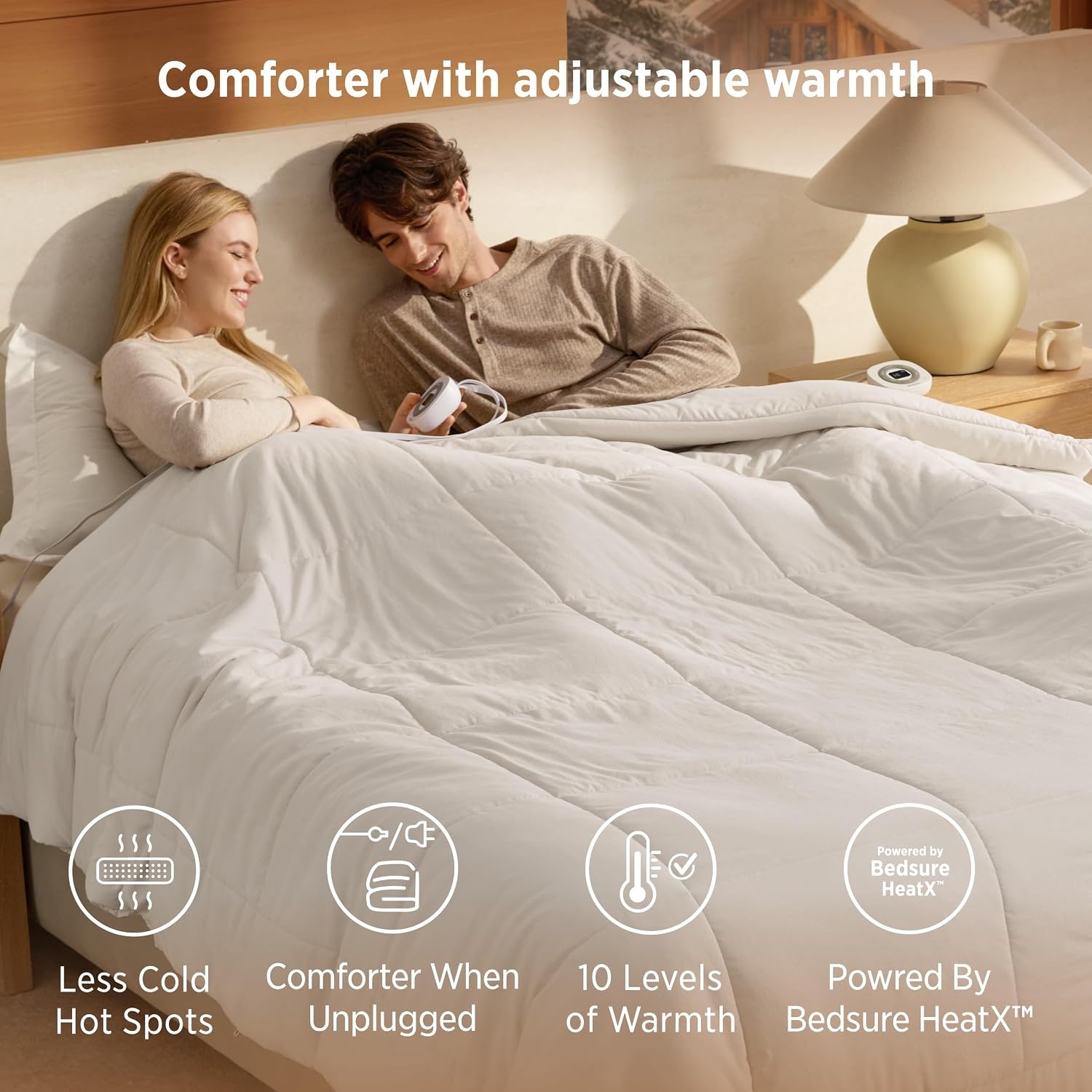 image:imageBedsure HeatX Heated Comforter Duvet Insert Queen Thick Heated Blanket02 Beige