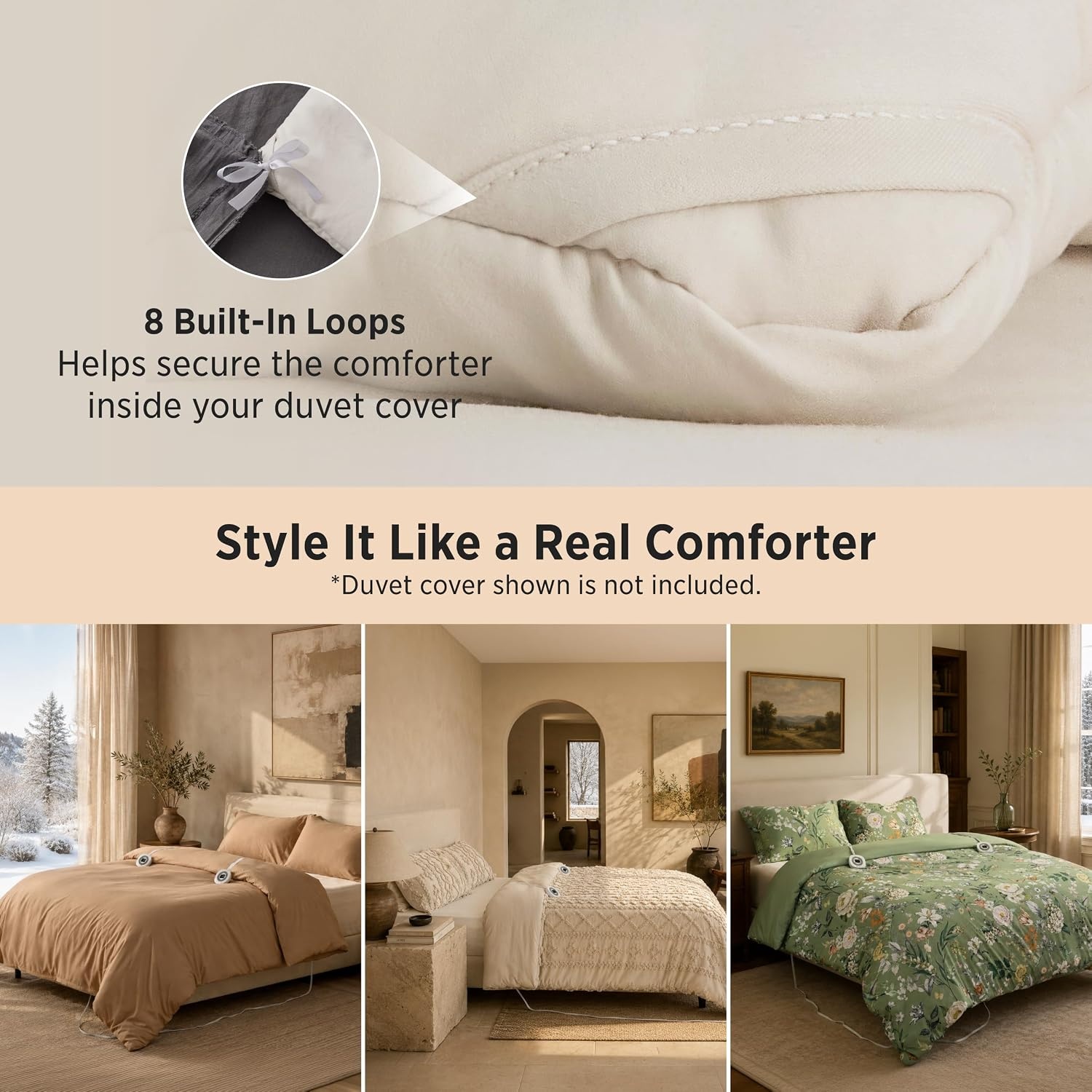 image:imageBedsure HeatX Heated Comforter Duvet Insert Queen Thick Heated Blanket02 Beige