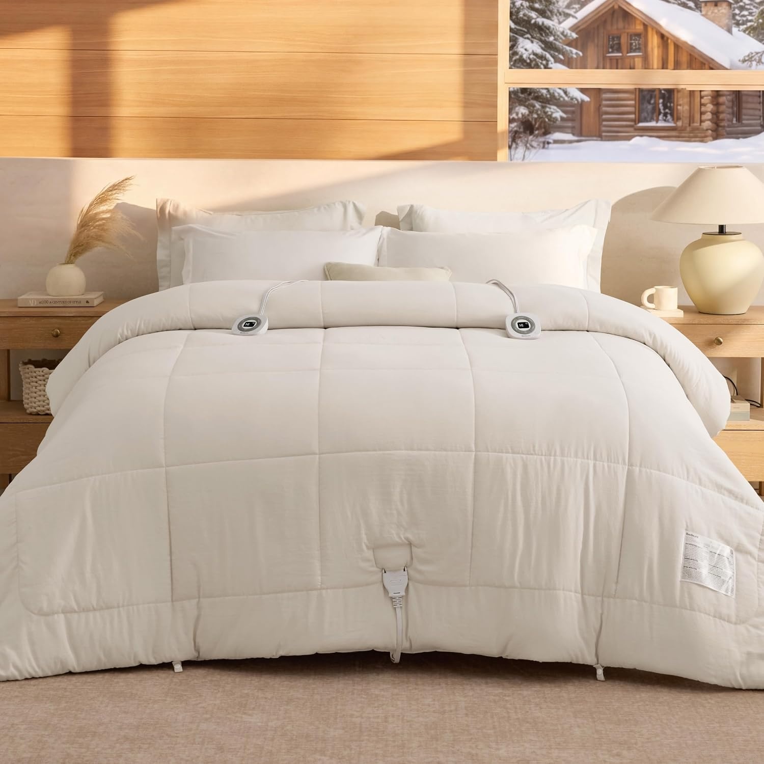 image:imageBedsure HeatX Heated Comforter Duvet Insert Queen Thick Heated Blanket02 Beige