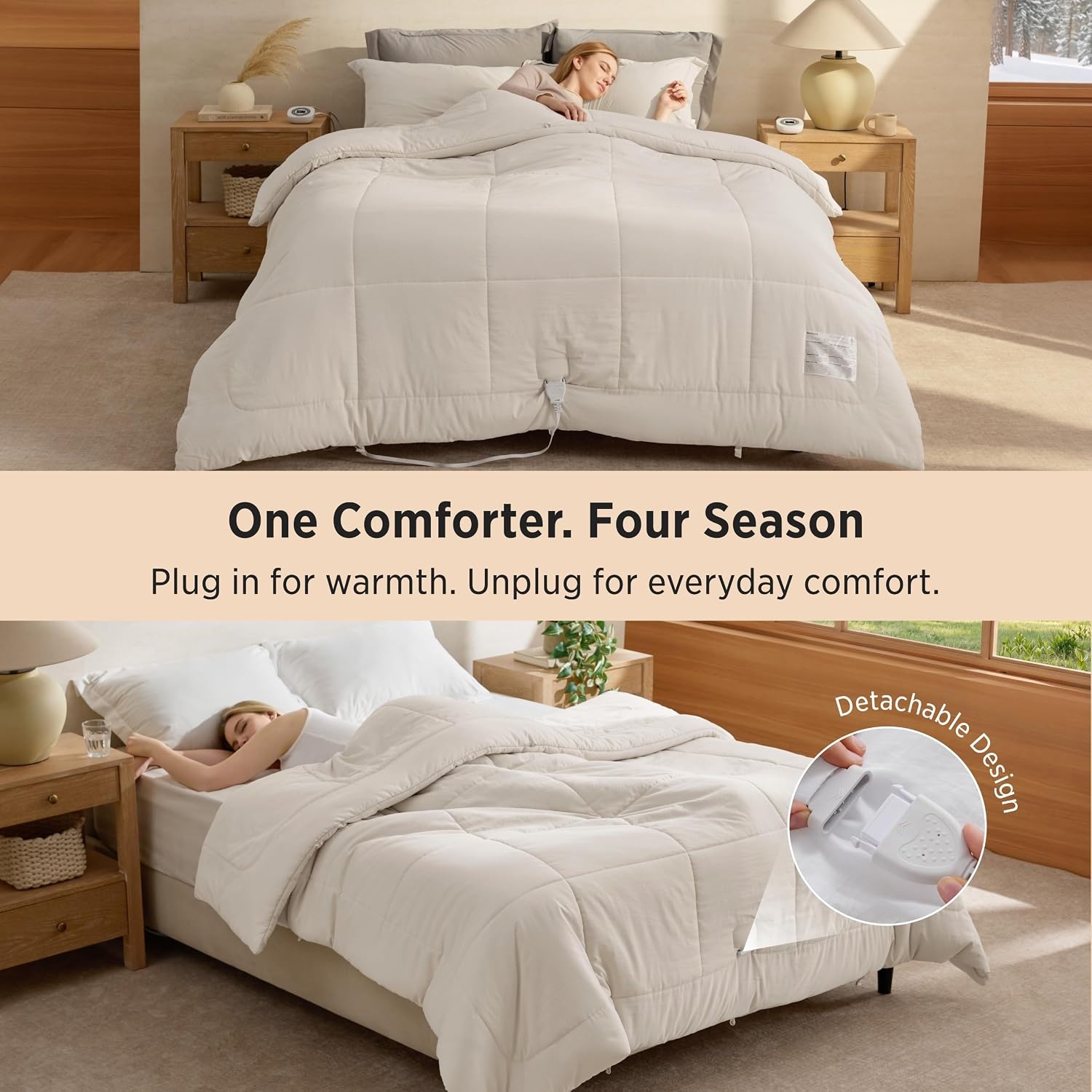 image:imageBedsure HeatX Heated Comforter Duvet Insert Queen Thick Heated Blanket02 Beige