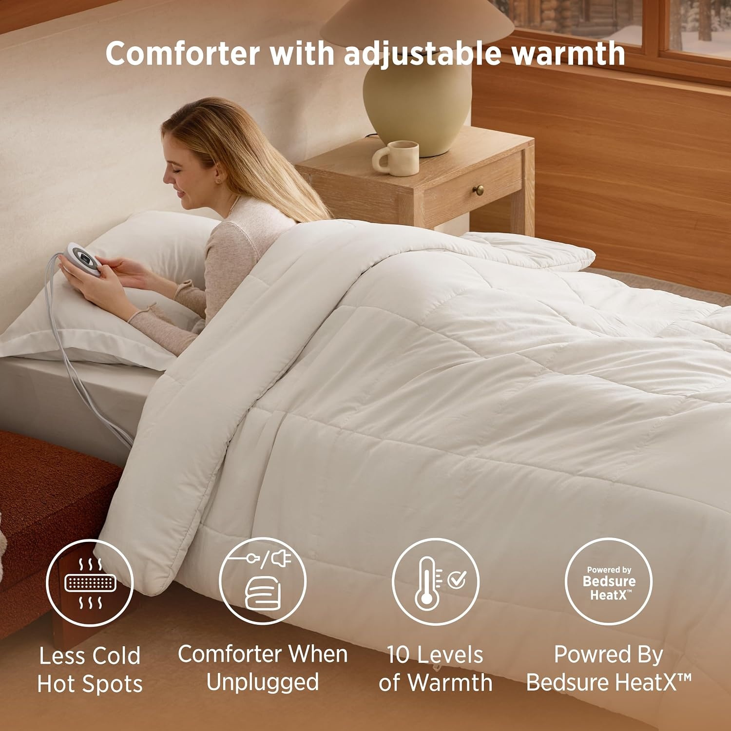 image:imageBedsure HeatX Heated Comforter Duvet Insert Queen Thick Heated Blanket02 Beige