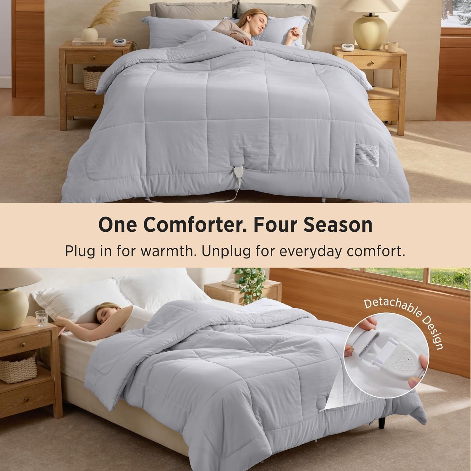 image:imageBedsure HeatX Heated Comforter Duvet Insert Queen Thick Heated Blanket03 Grey